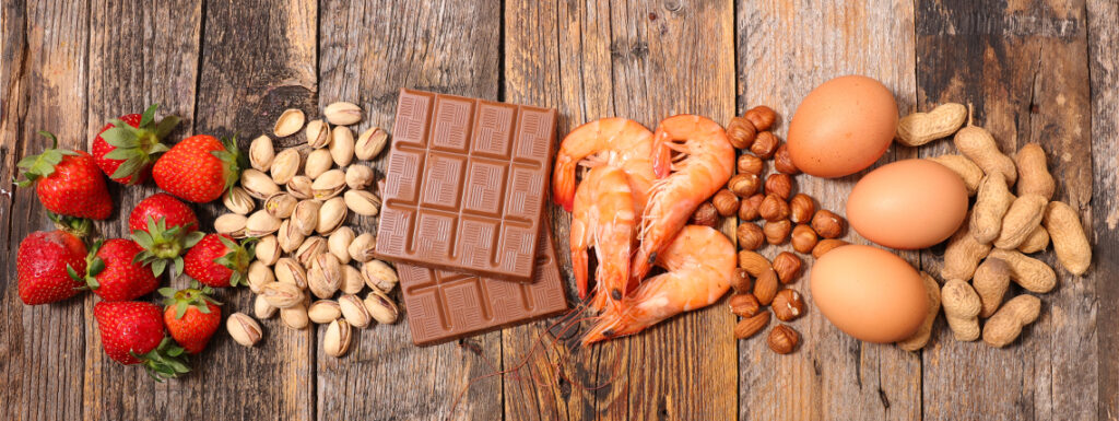 Images of foods that often trigger allergies and intolerances