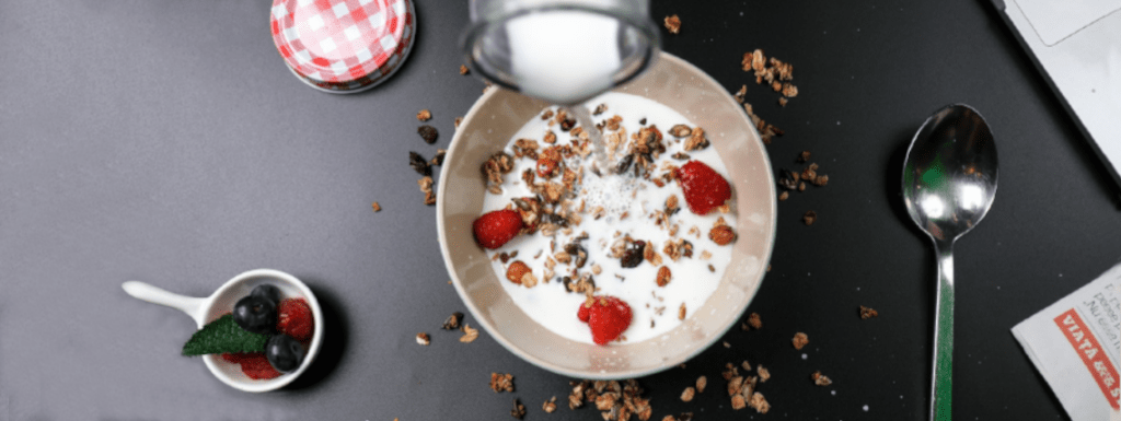 Granola and fruit in a bowl