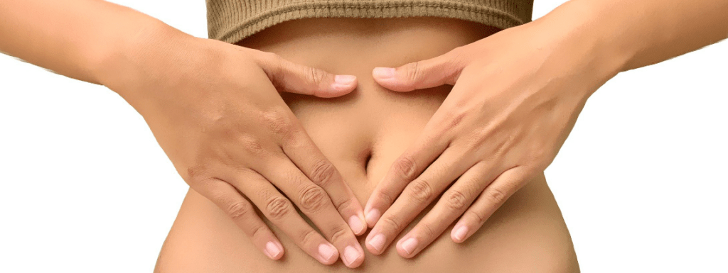 A person holding their hands over their stomach