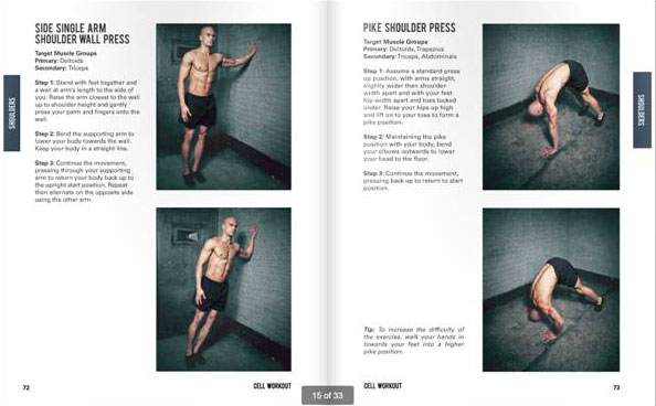 LJ Flanders demonstrates the exercises himself within the pages of his Cell Workout book
