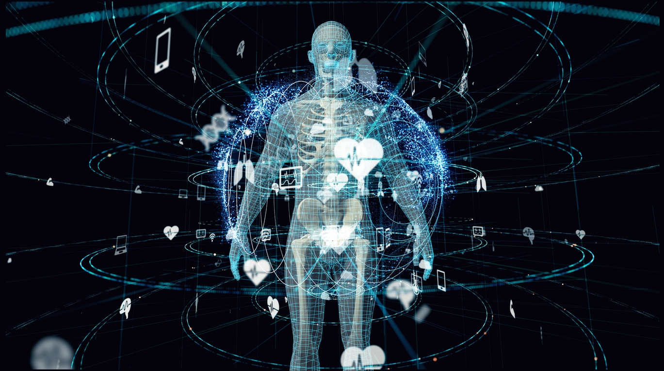 Health testing - image of the body with symbols indicating health testing floating around it.