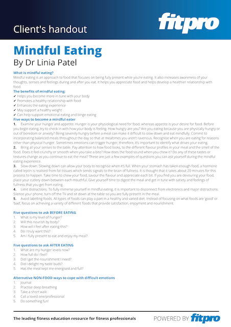 Mindful eating - picture of the client handout