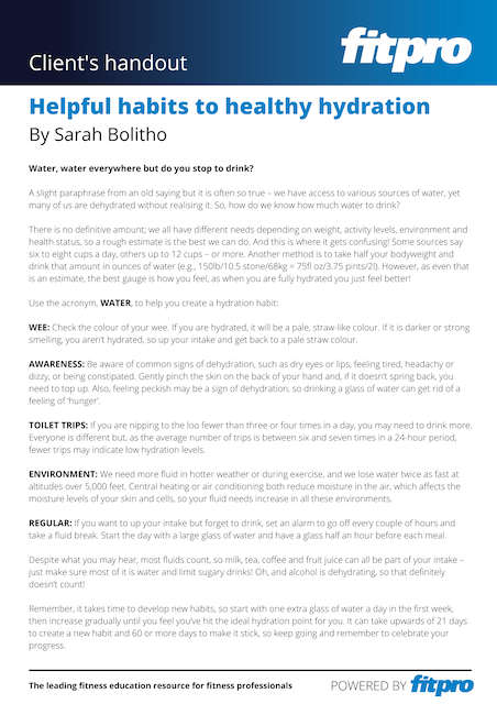 Hydration Habits - Image of client handout