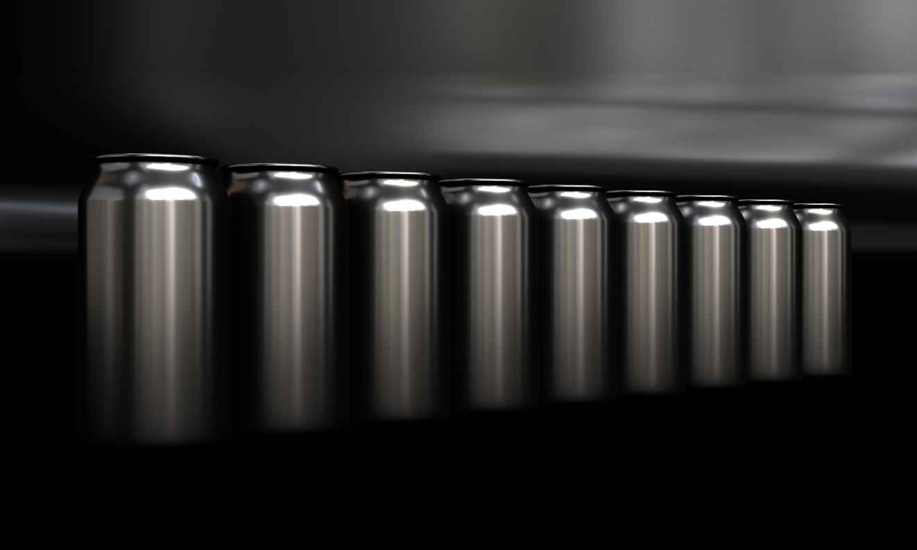 Energy drinks - Image of metal cans lined up in a row