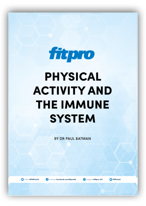 Blue poster. Text: Physical Activity and The Immune System By Dr Paul Batman