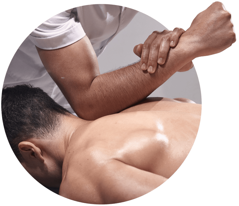 Man receiving a sports massage on his back