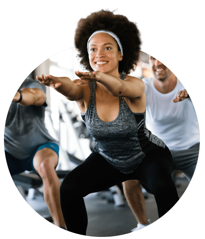 Women participating in a group exercise class