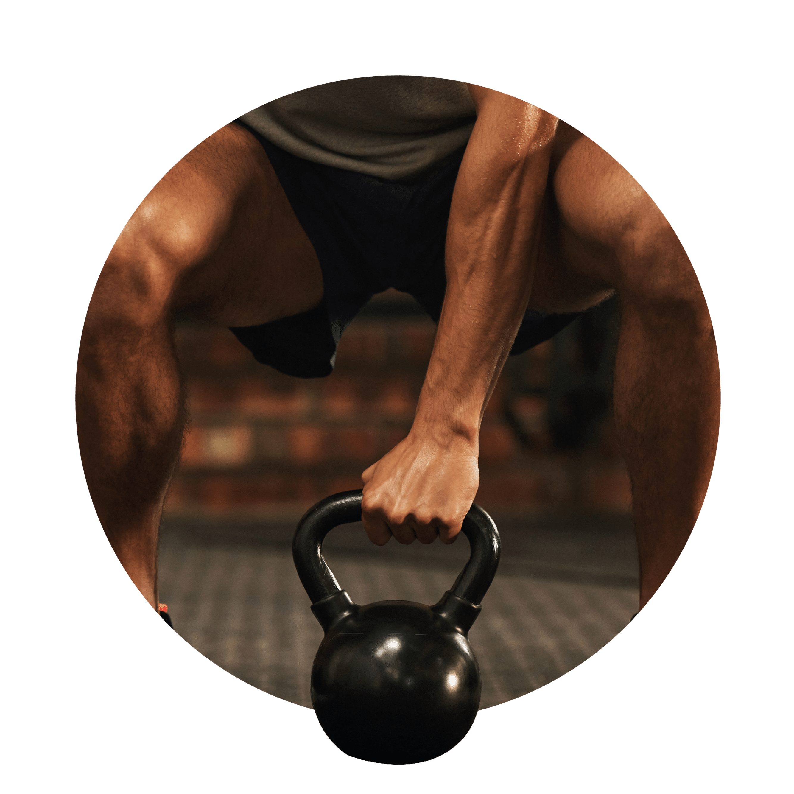 Weightlifting with kettlebell in squat position.