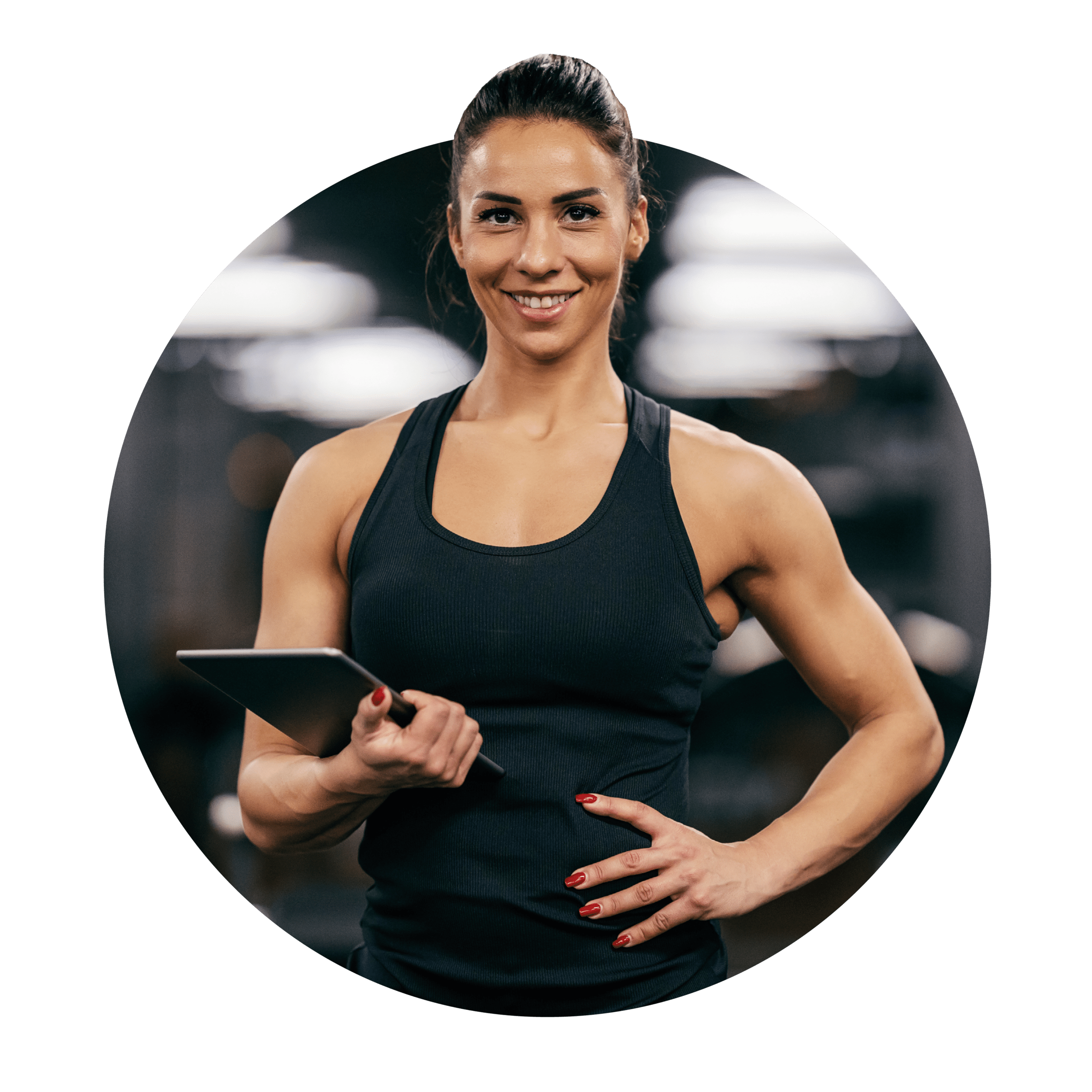 Female fitness trainer holding a tablet at gym